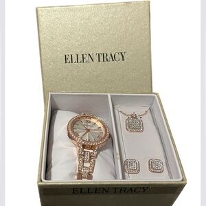 Ellen Tracy Watch Necklace & Earrings Set - ET8113RG.RS